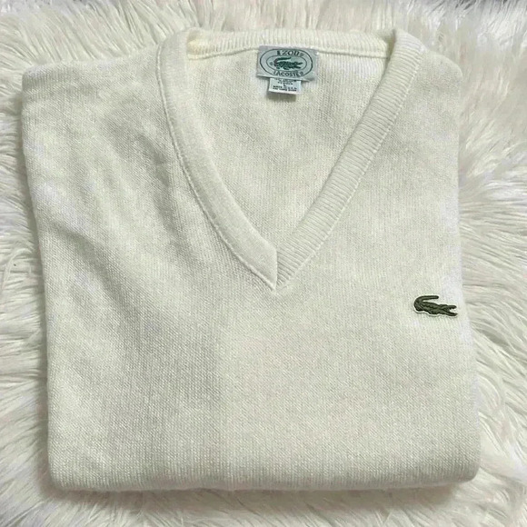 IZOD Lacoste Men’s Ivory V-Neck Pullover Sweater Size L - Picture 7 of 7
